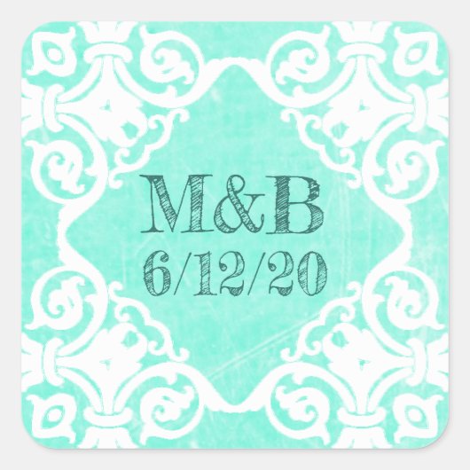 Stickers Date & Initiales du Mariage Turquoise per (Devant)