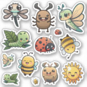 Stickers de bogues mignons et heureux, Kawaii Bugs (Devant)