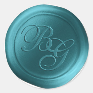 Stickers de cire de monogramme bleu turquoise