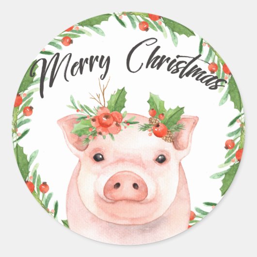 Stickers de cochon de Noël aquarelle (Devant)