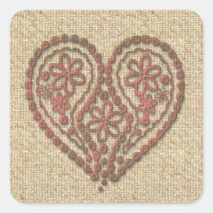 stickers de conception de burlap coeur rouge