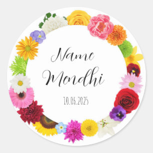stickers de faveur mendhi coloré floral