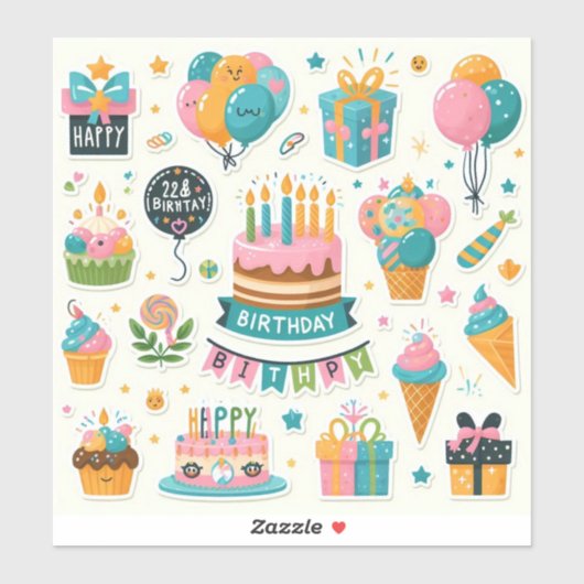 Stickers de fête d'anniversaire colorés" (Feuille)