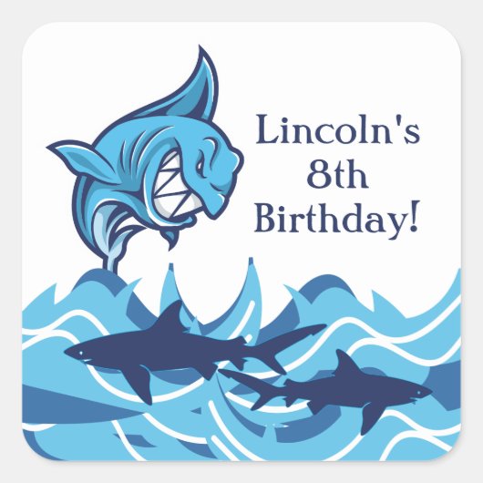 Stickers de fête d'anniversaire de requins personn (Devant)