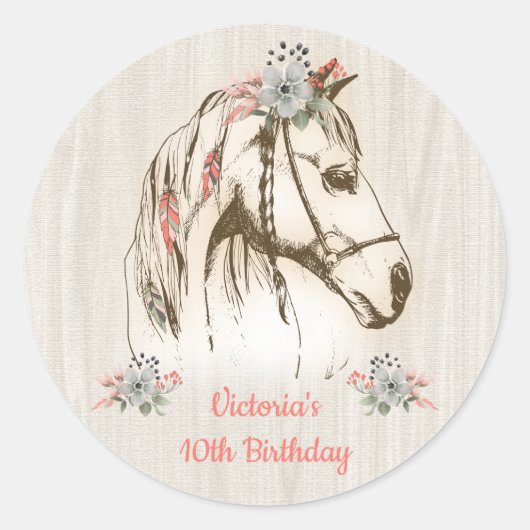 Stickers de fête d'anniversaire du Boho Horse (Devant)