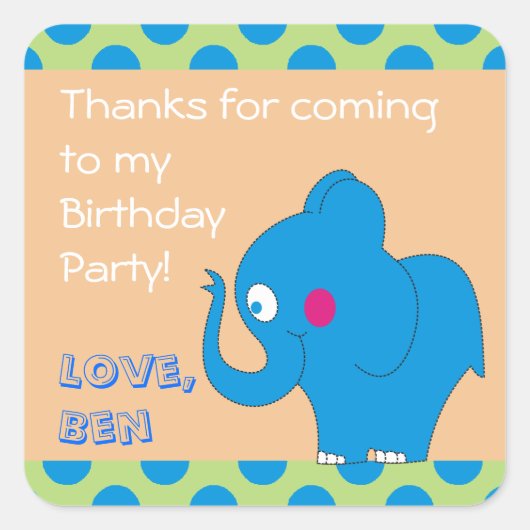 Stickers de fête d'anniversaire du Merci Eléphant (Devant)