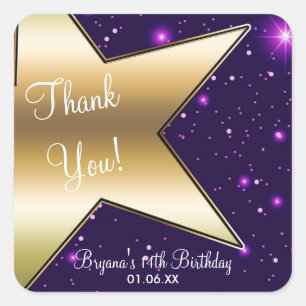 Stickers de fête d'anniversaire Gold Star violet