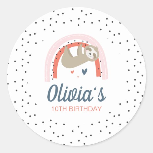 Stickers de fête d'anniversaire Rainbow Sloth (Devant)