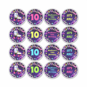 Stickers de fête d'anniversaire Roller Skate Cercl