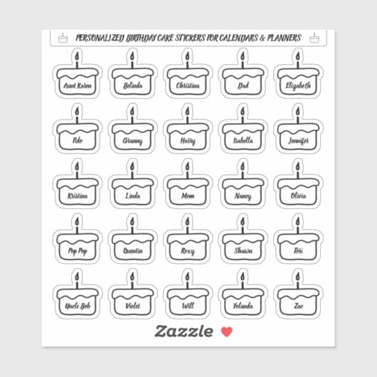 stickers de gâteau d'anniversaire pour calendriers (Feuille)