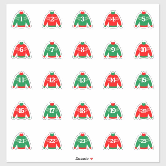 Stickers de l'Avent numérique rouge et vert (Feuille)