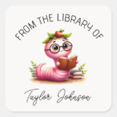 Stickers de livre de ver de livre mignon Plaque pe (Devant)