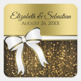Stickers de mariage au ruban blanc et or