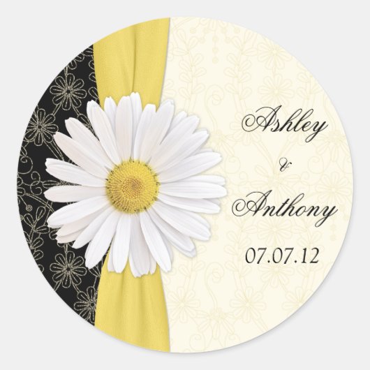 Stickers de mariage Black Ivory Daisy personnalisé (Devant)