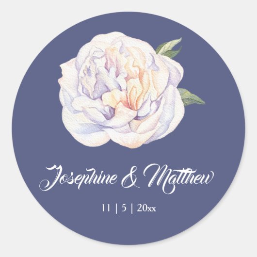 Stickers de mariage bleu blanc Peony Floral (Devant)