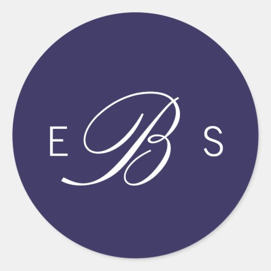 Stickers de mariage bleu marine Élégant Monogramme (Devant)