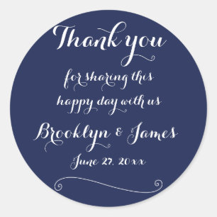 Stickers de mariage bleu marine Merci élégant