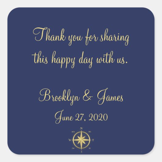 Stickers de mariage bleu Merci (Devant)