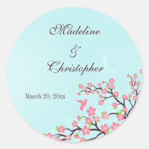 stickers de mariage bleu rose cerisier élégant