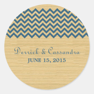 Stickers de mariage bleu rustique Chevron