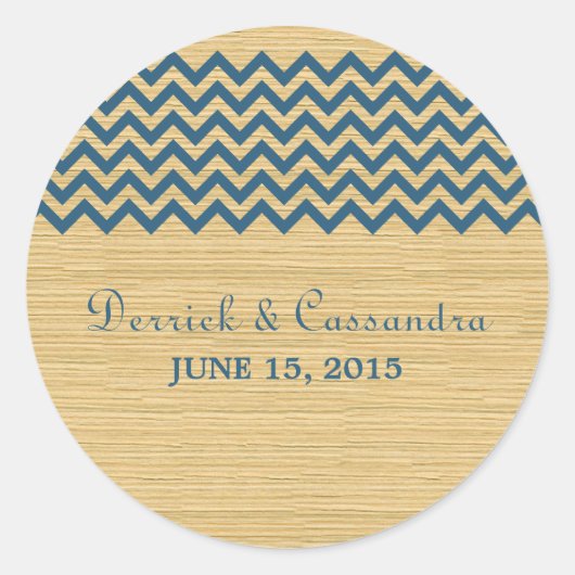 Stickers de mariage bleu rustique Chevron (Devant)