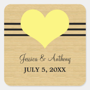 Stickers de mariage coeur à grains de bois, Jaune