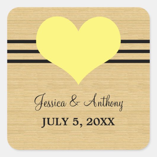 Stickers de mariage coeur à grains de bois, Jaune (Devant)