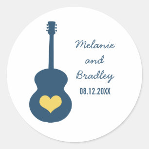 Stickers de mariage Coeur de guitare bleu/jaune