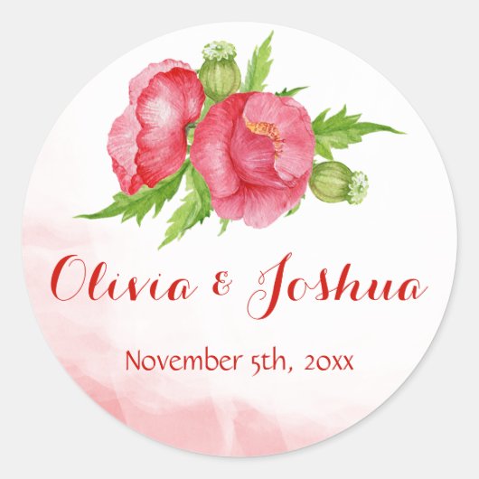 Stickers de mariage de coquelicot aquarelle (Devant)