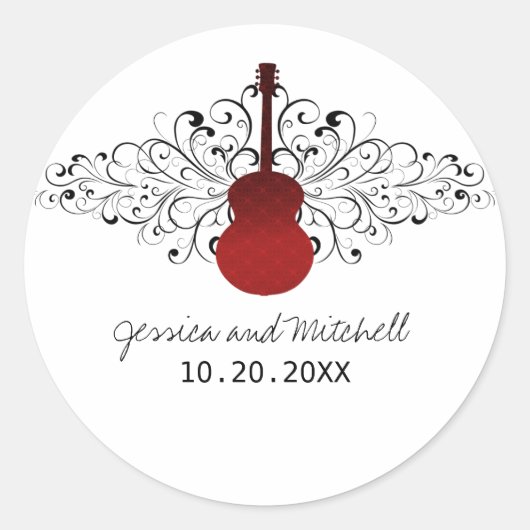 Stickers de mariage de guitare Red Swirls (Devant)