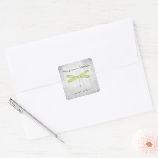 Stickers de mariage des libellules verts (Enveloppe)
