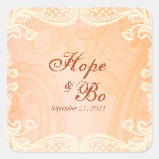 Stickers de mariage en dentelle d'ivoire rustique (Devant)