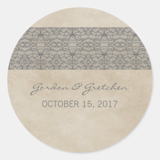Stickers de mariage en dentelle rustique gris (Devant)