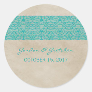 Stickers de mariage en dentelle rustique turquoise