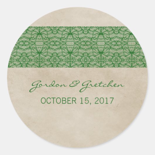Stickers de mariage en dentelle rustique verte (Devant)