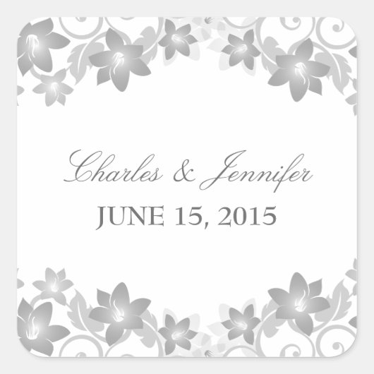 Stickers de mariage floral gris simple (Devant)