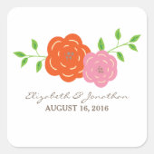 Stickers De Mariage Floral Rose Orange En Fleur (Devant)
