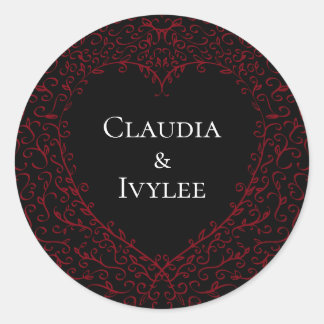Stickers de mariage gothique du coeur rouge et noi