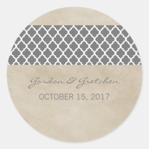 Stickers de mariage gris rustique Quatrefoil