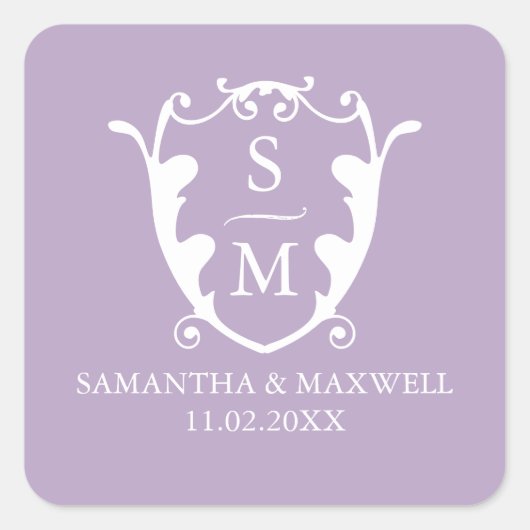 Stickers de mariage Lilac Purple Crest Monogramme (Devant)