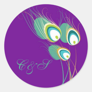 Stickers de mariage moderne violet Peacock Favor