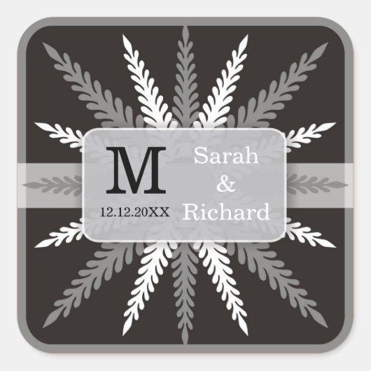 Stickers De Mariage Monogramme-Argent Sur Noir (Devant)