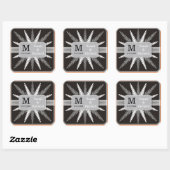 Stickers De Mariage Monogramme-Argent Sur Noir (Feuille)