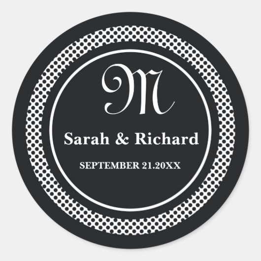 Stickers de mariage monogramme : Pois noirs (Devant)