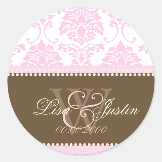 stickers de mariage monogramme rose Damask (Devant)