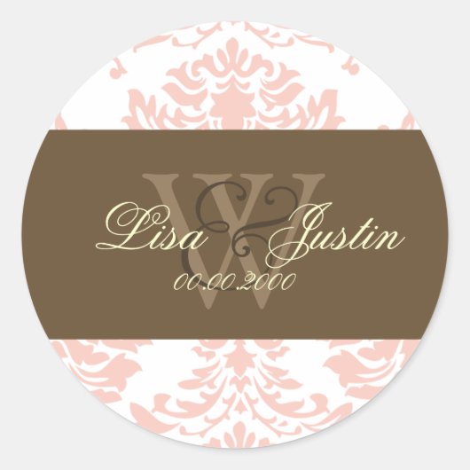 stickers de mariage monogramme rose Damask (Devant)