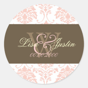 stickers de mariage monogramme rose Damask