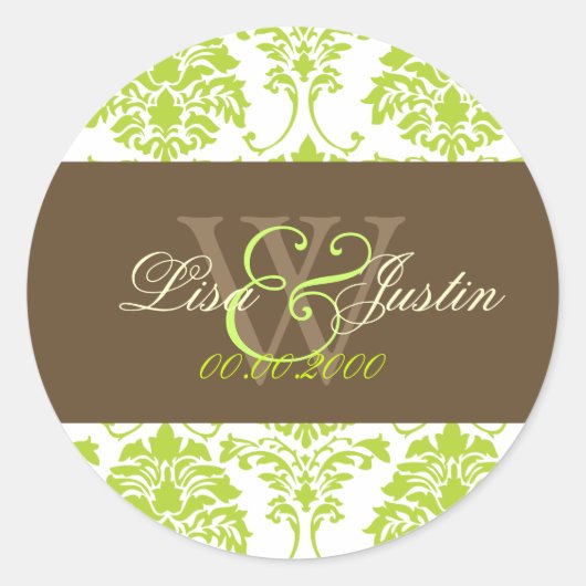 stickers de mariage monogramme vert citron (Devant)