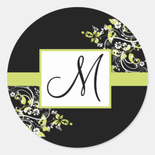 Stickers de mariage Monogramme vert noir et citron