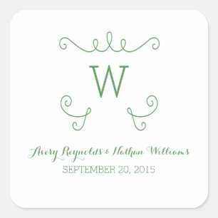Stickers de mariage Monogramme vert Whimsical Flou